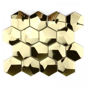 3D zlaté mozaikové dlaždice šestihranné zrcadlové dlaždice kovová mozaika pro kuchyňské zástěny / koupelnové dekorace